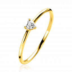 ZINZI Gold 14 krt gouden ring bezet met een witte zirconia in driehoekszetting (3,6mm) ZGR370