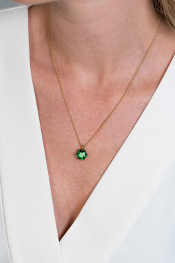 ZINZI zilveren hanger extra 14K geel verguld met zeshoekige groene kleursteen 15mm ZIH2259G