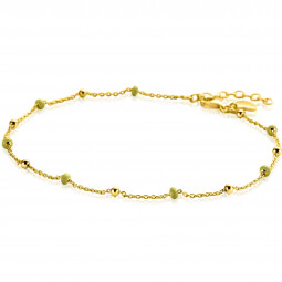 ZINZI Gold Plated Sterling Silver Fantasy Anklet with 7 Yellow Green Donuts and Shiny Beads 23+4cm ZIE2508