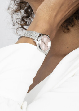 ZINZI Classy Mini horloge 30mm roze wijzerplaat stalen kast en band ZIW1241
