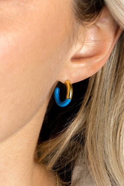 16mm ZINZI Gold Plated Sterling Silver Trendy Earrings Half Enamel Blue ZIO2315B