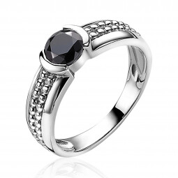 ZINZI zilveren ring met bolletjes in scheen en ronde zwarte zirconia in het midden ZIR914Z