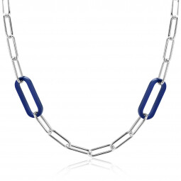 ZINZI zilveren luxe ketting 43cm met paperclip-schakels en twee grote trendy ovale schakels in lapis lazuli blauw ZIC-BF93