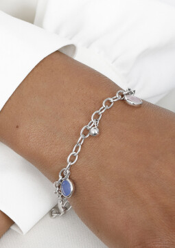 ZINZI zilveren luxe bedelarmband met bolletjes en ronde zettingen roze blauw ZIA2005
