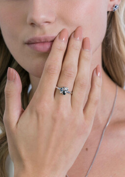 ZINZI zilveren ring trendy vormen zwart blauw wit ZIR2120