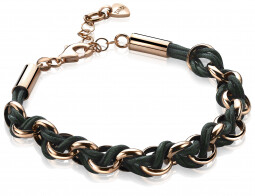 ZINZI zilveren jasseron armband rosé verguld groen koord 18,5-21cm ZIA1035RG