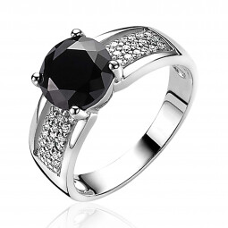 ZINZI Sterling Silver Ring with Large Black Zirconia ZIR770