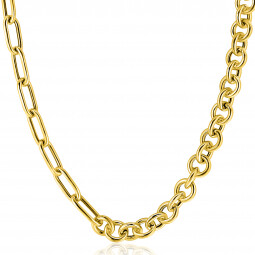 ZINZI gold plated zilveren ketting 45cm met twee stoere schakels gecombineerd: jasseron en ovale schakels (8,5mm breed) ZIC2477G