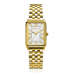 ZINZI Elegance bicolor Watch White Dial and Rectangular Gold Colored  Case and yellow gold Stainless Steel Chain Strap 28mm  ZIW1907GB