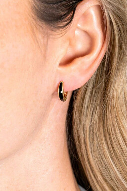 14mm ZINZI Gold Plated Sterling Silver Hoop Earrings with Black Enamel 14x3,5mm ZIO2338Z