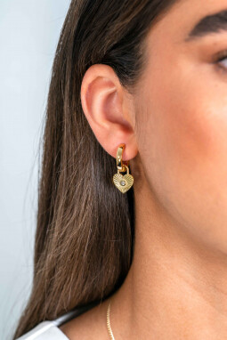 ZINZI gold plated zilveren oorbedels hart met zonnestralen en witte zirconia 15mm ZICH2305 (excl. oorringen)