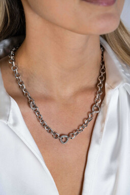 ZINZI luxe zilveren collier met driehoek schakels, bezet met witte zirconia's 45 cm ZIC2388
