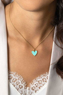 15mm ZINZI Gold Plated Sterling Silver Pendant Heart with Turquoise Enamel ZIH2314T (excl. necklace)