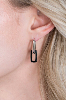 18mm ZINZI Sterling Silver Hoop Earrings with Open Rectangle in Black Onyx ZIO2236