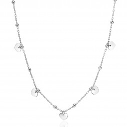 ZINZI zilveren ankerketting met kleine bolletjes en vijf gladde hartjes 42-45cm ZIC2531