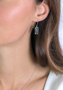 ZINZI Sterling Silver EarRings 28mm Rectangle Black