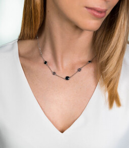 ZINZI zilveren fantasie collier met zwarte grijze kleurstenen 45cm ZIC1937