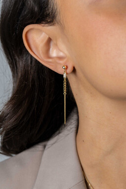 56mm ZINZI Gold Plated Sterling Silver Earrings with Curb Chain and Rectangular Setting with White Zirconia ZIO2410