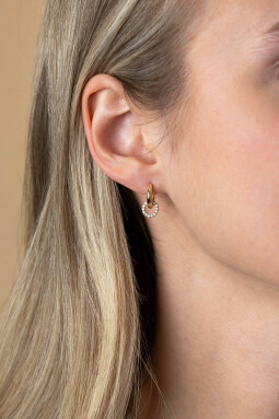 7,5mm ZINZI gold plated zilveren oorbedels in ronde vorm bezet met witte zirconia's ZICH2550Y (zonder oorringen)