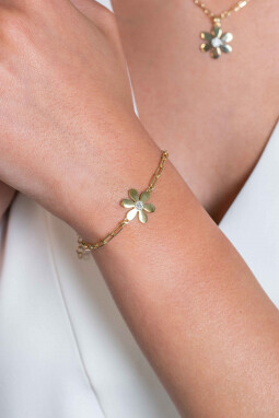 ZINZI gold plated zilveren paperclip schakel armband met sierlijke bloem ZIA2379
