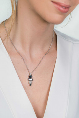 ZINZI zilveren schakelcollier met hanger grijs zwarte kleurstenen en witte zirconia's 42-45cm ZIC1944