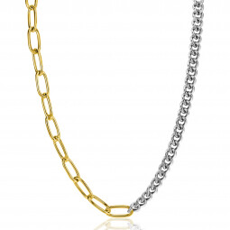 ZINZI Sterling Silver Bicolor Necklace with Trendy Curb and Gold Plated Oval Chain 6mm width 45cm ZIC-BF79