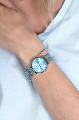 ZINZI Lady Crystal Watch Ice Blue Dial White Crystals Hour Indication