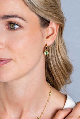 ZINZI gold plated zilveren oorbedels dubbelzijdig groen wit Swarovski crystals 9mm ZICH1006G (excl. oorringen)
