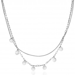 ZINZI Sterling Silver Multi-look Necklace Curb and Paperclip Chain and Shiny Coin Charms 40-45cm ZIC-BF77