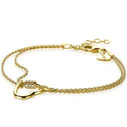 ZINZI Sterling Silver Dubble Chain Bracelet 14K Yellow Gold Plated Heart