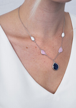 ZINZI zilveren collier 45cm met witte, zachtroze en blauwe kleurstenen in trendy vormen ZIC1998