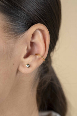 12,5mm ZINZI gold plated zilveren ear cuff gedraaide buis per stuk geprijsd ZIO-CUFF3G