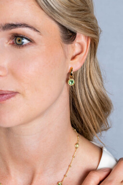 ZINZI gold plated zilveren oorbedels dubbelzijdig groen wit Swarovski crystals 9mm ZICH1006G (excl. oorringen)
