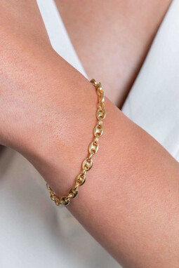 ZINZI Gold Plated Sterling Silver Coffee Bean Chain Bracelet width 5mm ZIA2340G