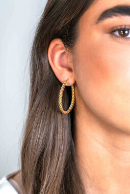 37mm ZINZI Gold Plated Sterling Silver Hoop Earrings with Twisted Tube width 4mm ZIO2282G
