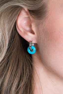 ZINZI oorbedels rond 12mm met turquoise howliet edelsteen ZICH2274T (zonder oorringen)