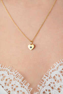 SEPTEMBER hanger 12mm gold plated hart geboortesteen saffier blauw zirconia (zonder collier)