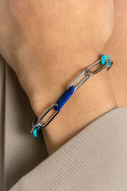 ZINZI Sterling Silver Paperclip Chain Bracelet with Trendy Chains in Turquoise and Lapis Blue 19cm ZIA2456