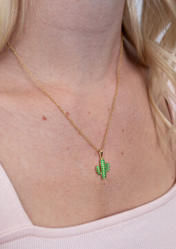 ZINZI zilveren cactus hanger in 14K geel verguld groen 18mm ZIH2085
