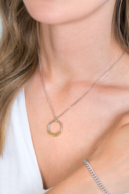 ZINZI Sterling Silver Necklace 45cm Pendant 20mm Bicolor
