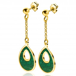 41mm ZINZI Gold Plated Sterling Silver Stud Earrings with Rolo Chain and Green Drop Pendant ZIO-BF64