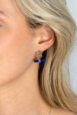19mm ZINZI Sterling Silver Stud Earrings with Open Circle and Dangling T-Bar in Lapis Lazuli ZIO2478