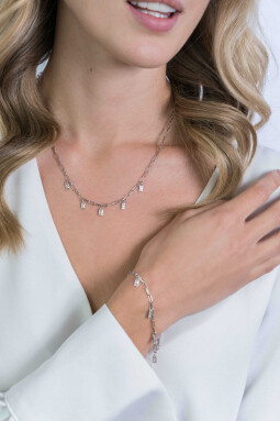 ZINZI Sterling Silver Necklace Paperclip Chain Baguette Zirconia