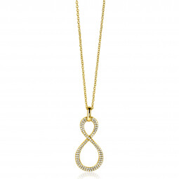 35mm ZINZI gold plated zilveren hanger Infinity bezet met witte zirconia's ZIH2570Y (zonder collier)
