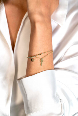 ZINZI gold plated zilveren multi-look armband met bolletjes schakel, glanzende sleutel en hart als bedels ZIA2358