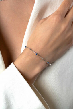 ZINZI Sterling Silver Fantasy Bracelet with 5 Blue Donuts and Shiny Beads 17-19,5cm ZIA2511