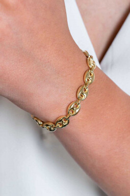 ZINZI gold plated zilveren koffieboon schakelarmband 8mm breed ZIA2341G