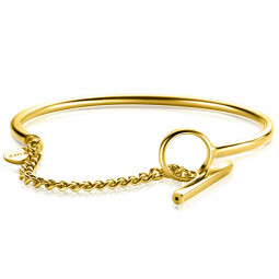 ZINZI gold plated zilveren gladde bangle armband 3mm breed met kapittel sluiting en gourmet kettinkje ? 65mm ZIA-BF73G