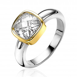 ZINZI Sterling Silver Ring with Square 14K Yellow Gold Plated with White Zirconia ZIR190Y50