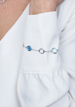 ZINZI zilveren fantasie armband blauw en turquoise rond ZIA2000